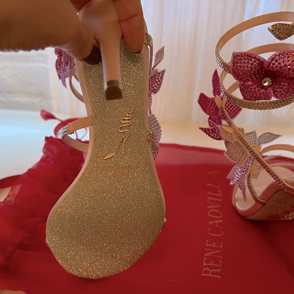 Rene Caovilla - Floaraine Crystal Ankle Wrap Sandals (Pink Fuxia) UNWORN - sz 35 - Picture 4 of 4